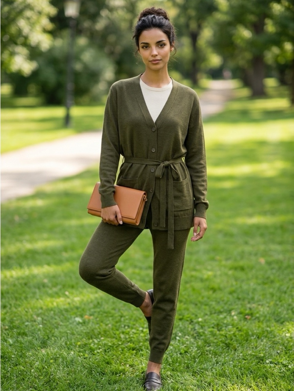J. Crew Olive Belted V-Neck wool Cardigan